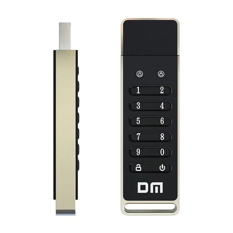 Intelligent digital button fingerprint encryption USB flash drive with metal shell showing dimensions
