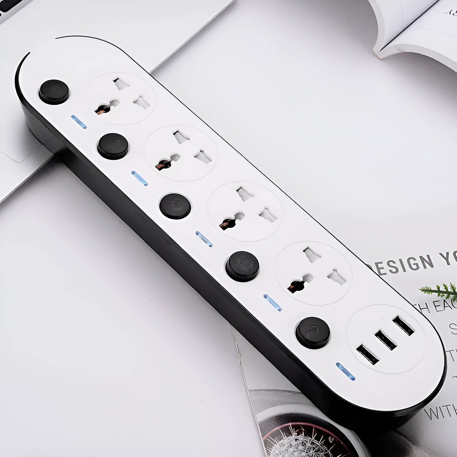International power strip with four plug standards and switch panel