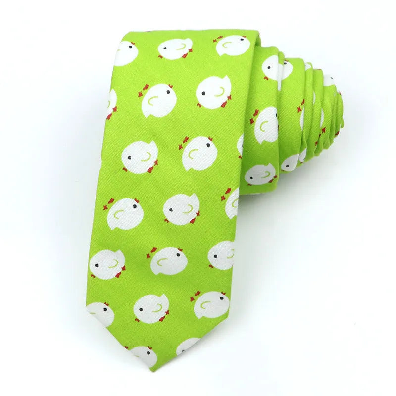Men's narrow cotton bow tie with cartoon print in adjustable Korean style.