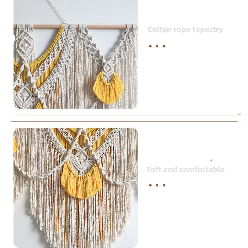 Hand-made creamy white cotton Nordic tapestry wall hanging, rectangular 120cm by 95cm.