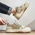 Men's casual canvas flat shoes in Milan green colour with round toe and flat heel design.