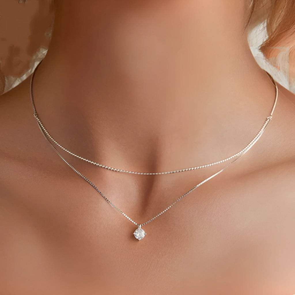 S925 sterling silver double-layer necklace with pearl chain design for women