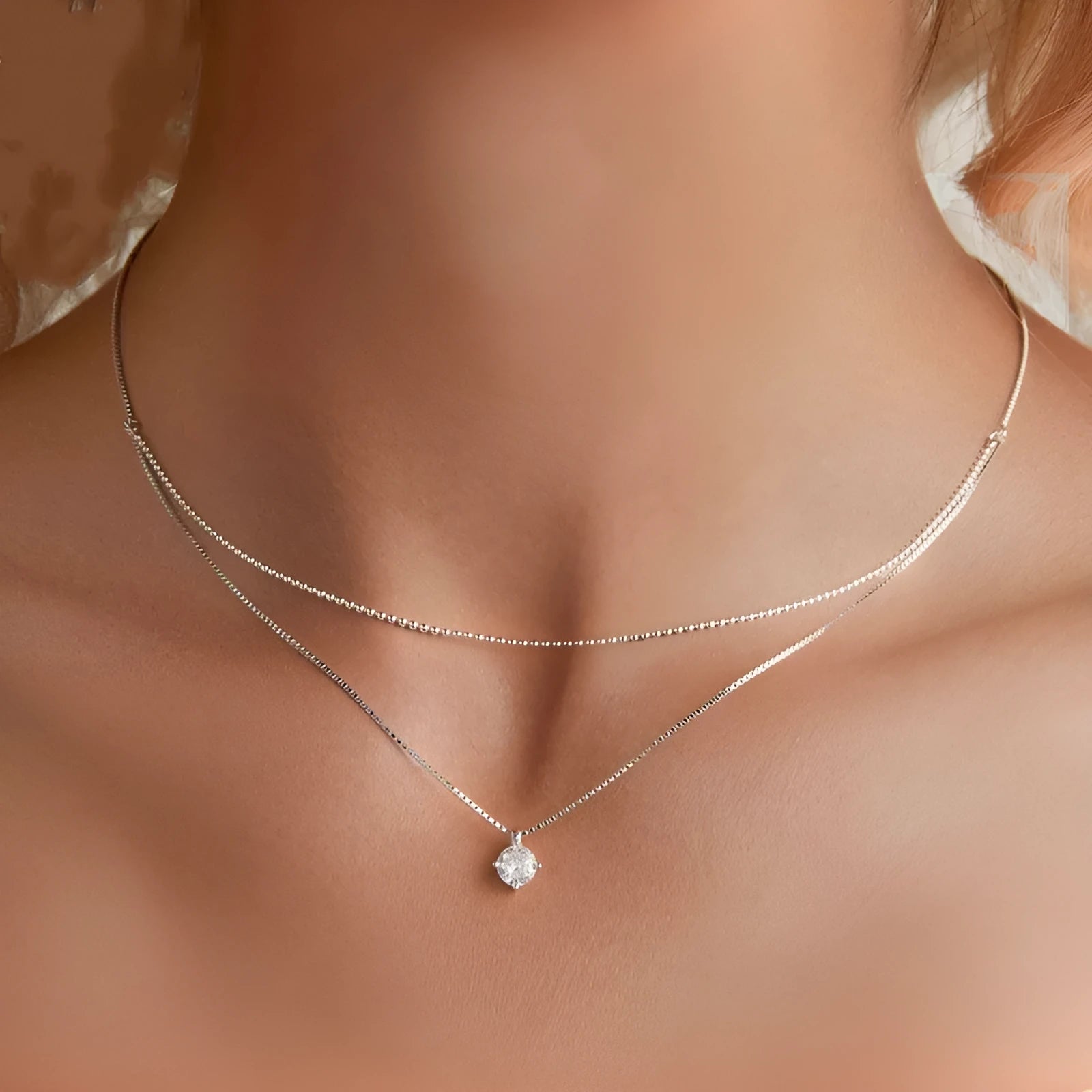 S925 sterling silver double-layer necklace with pearl chain design for women