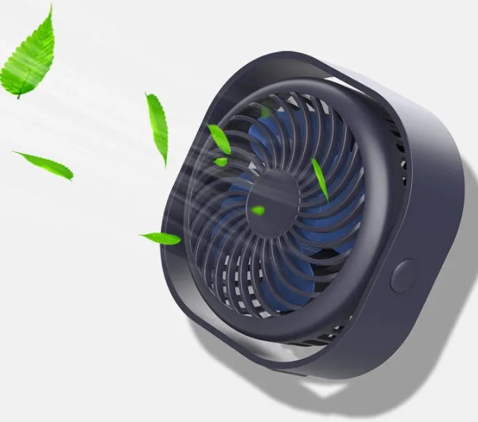 USB charging desk fan with alarm clock display and 360-degree rotation, in blue colour