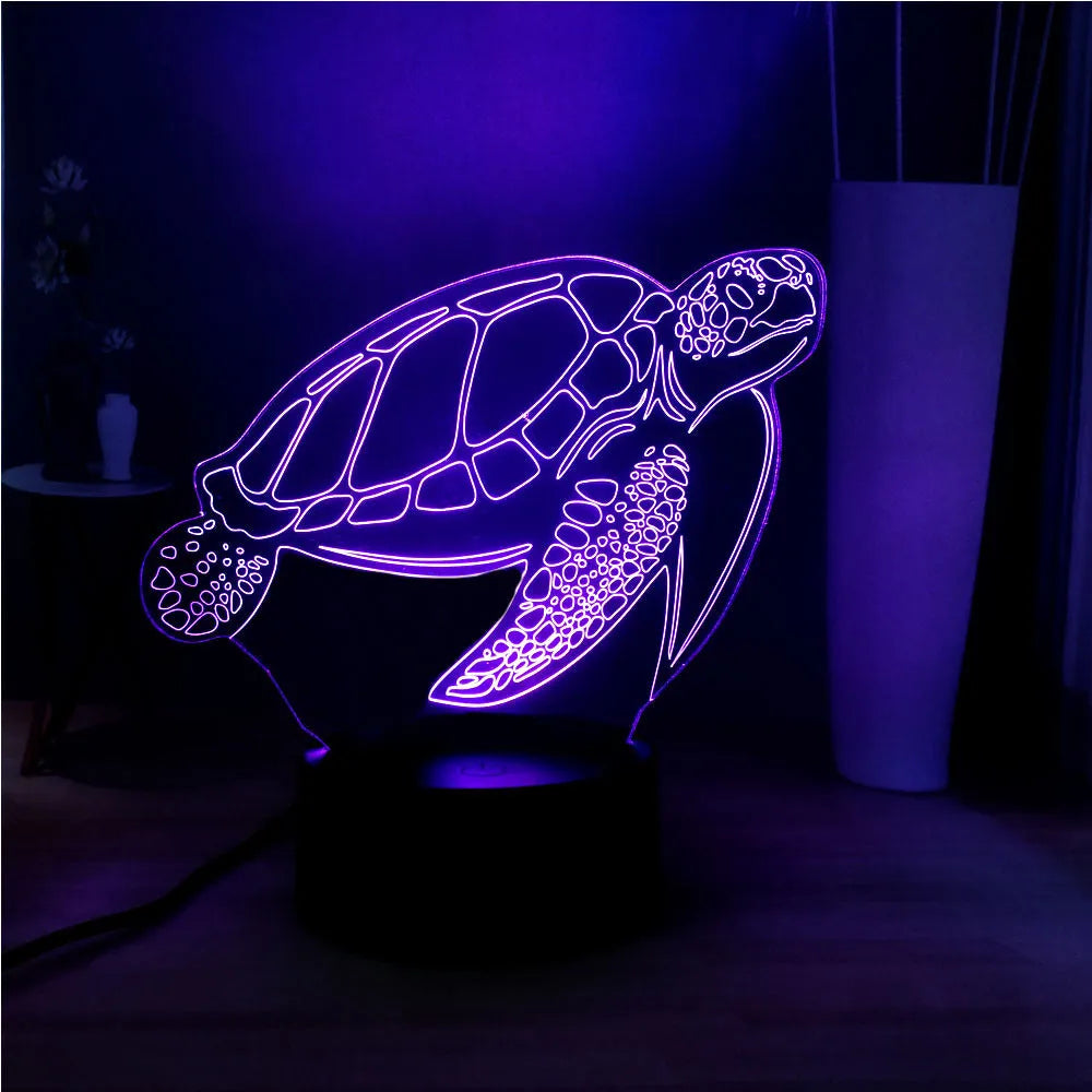 3D acrylic turtle shaped LED night light with 16 colour options and remote control