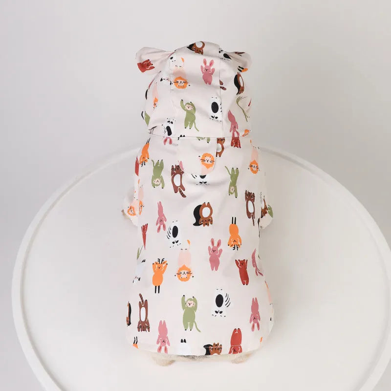 Cartoon-style dog raincoat with double waterproof coating in beige colour options