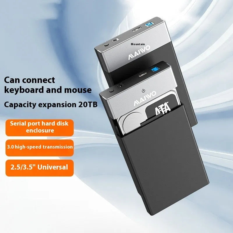3.5 inch USB 3.0 SATA hard disk box with power supply and cable for 14TB drives in black silver colour
