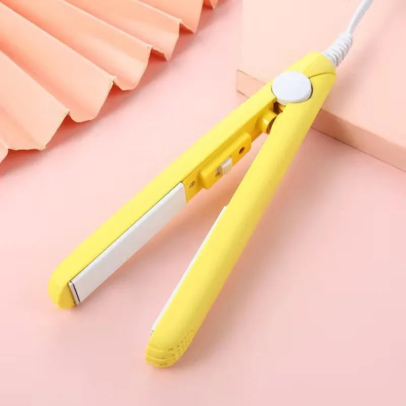 Mini hair straightener and curler for bangs styling in a choice of colours with a storage box.