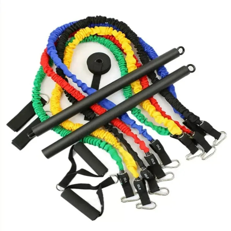 Two-segment push-and-pull fitness resistance rod with pulling rope mechanism for training exercises