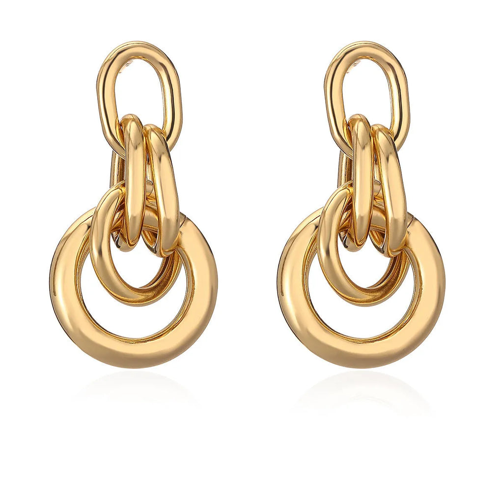 Gold-coloured geometric copper earrings with irregular shape and simple styling for women