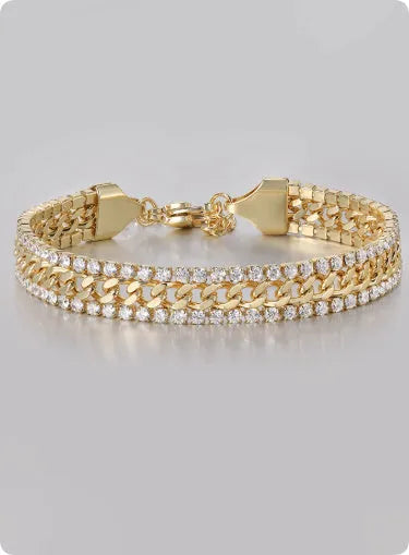 Gold-coloured titanium steel tennis bracelet with stone inlay for men and women