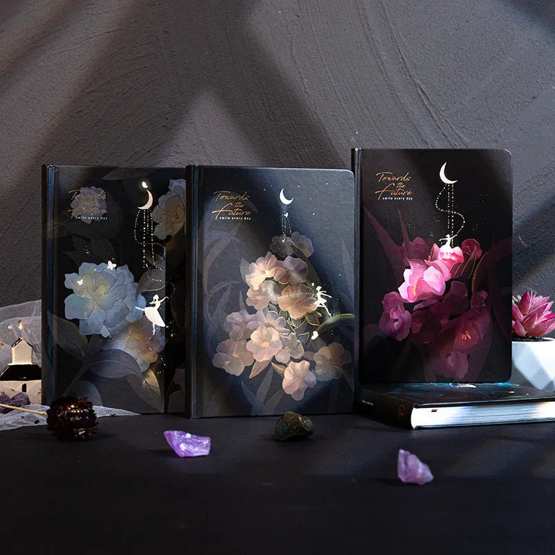 A5 notebook with luminous cover and colour-illustrated pages in four colour options