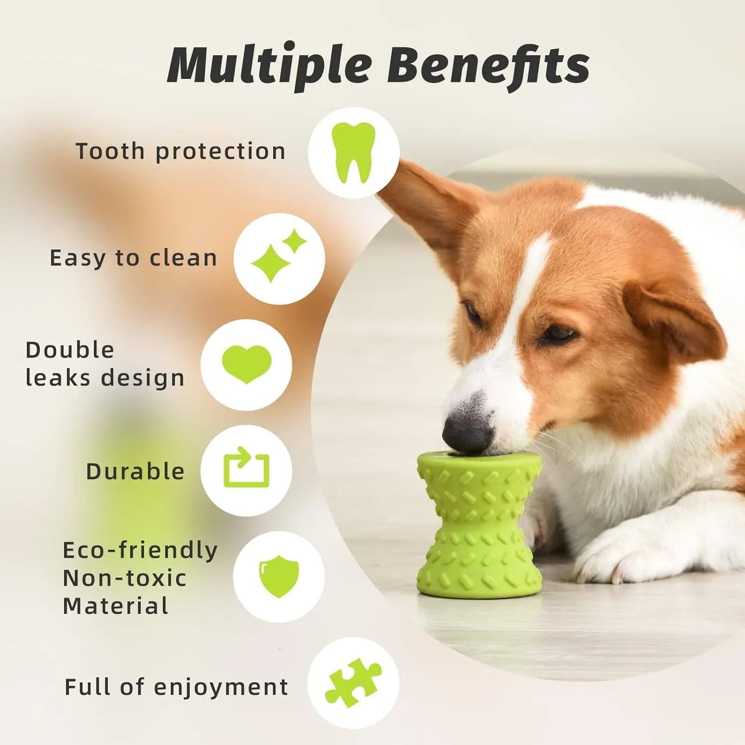 Blue natural rubber treat dispensing dog bone toy with food leakage holes for aggressive chewers
