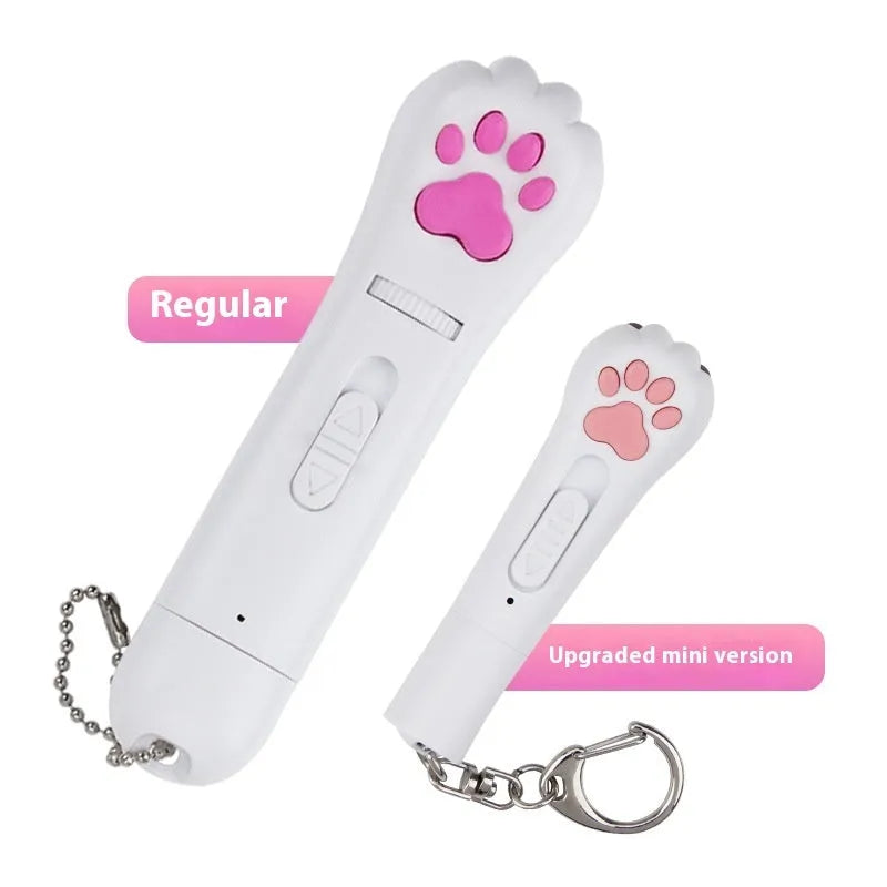 Rechargeable infrared cat laser toy with cat footprint design in blue, pink, purple or white