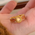 Escape women's open band ring with pink crystal and enamel geometric design