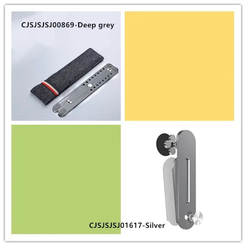 Portable aluminium laptop stand folded showing adjustable height mechanism