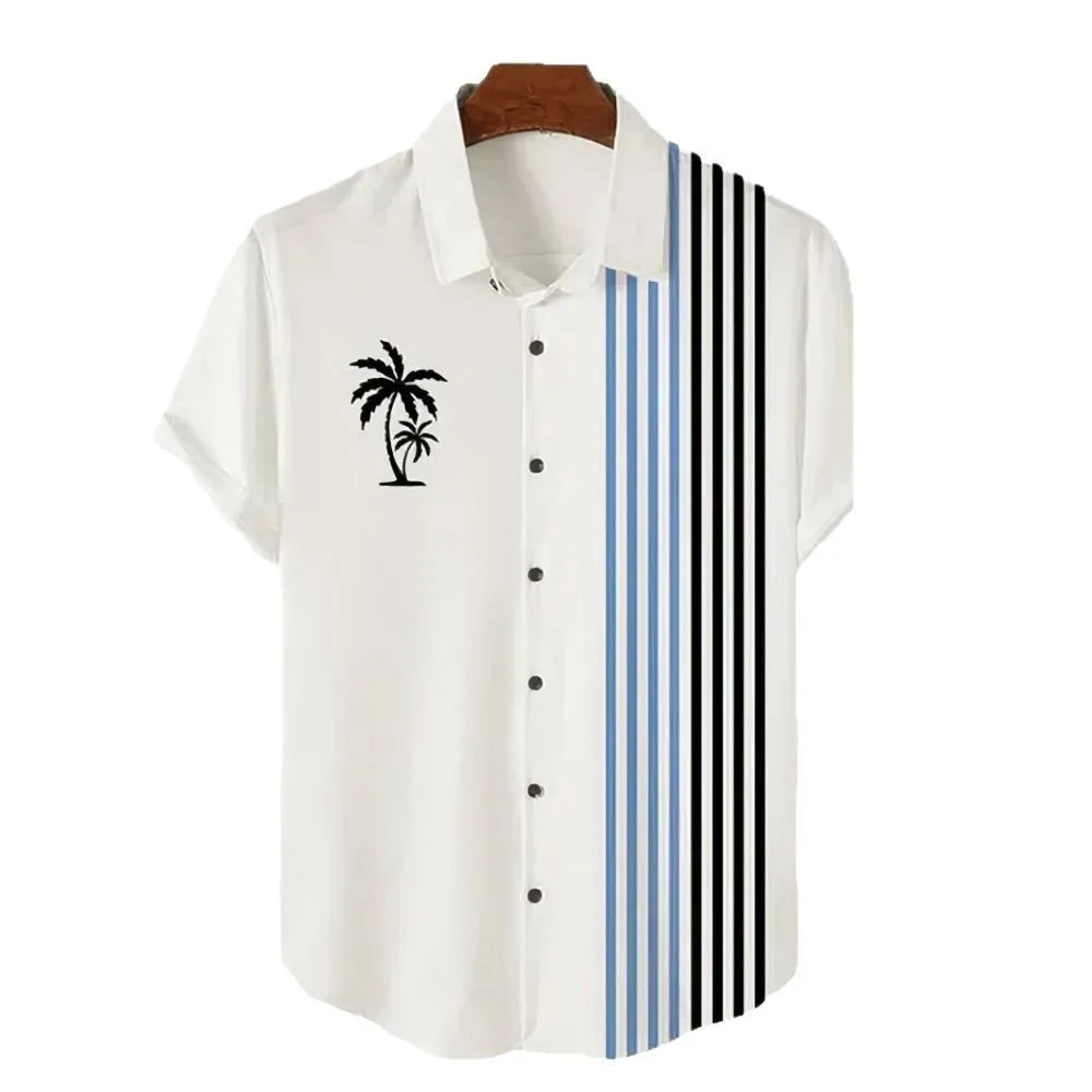 Hawaiian men's shirt with 3D printed pattern, short sleeves and regular fit cardigan style