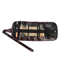 Brown 27-piece pottery clay sculpting tool set with wooden handles and stainless steel ends, includes storage bag.