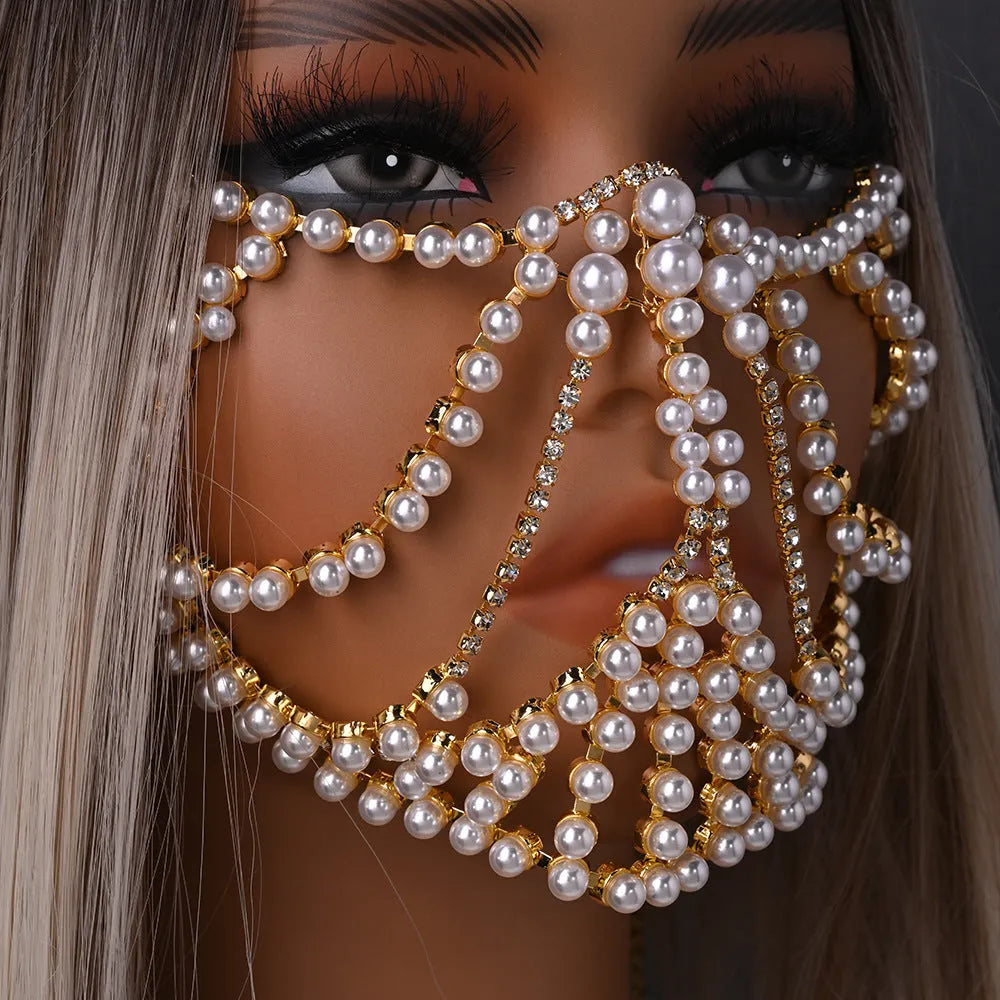 Geometric alloy party mask with gemstone patchwork in silver electroplated finish