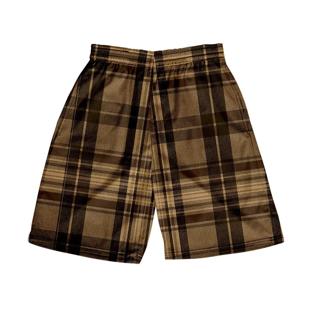 Men's plaid elastic shorts in straight cut design with digital printing