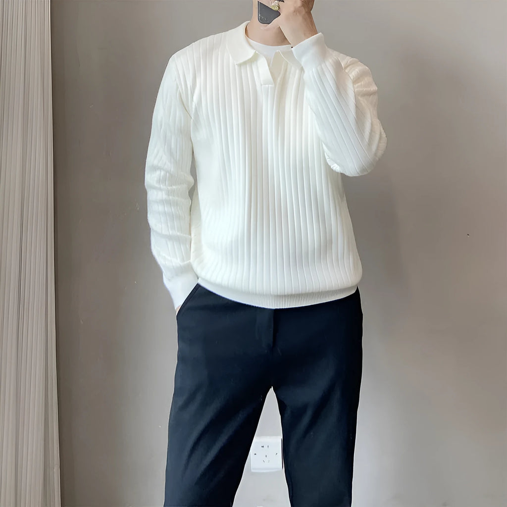 Boys' striped loose knit sweater with a lapel collar in multiple colour options