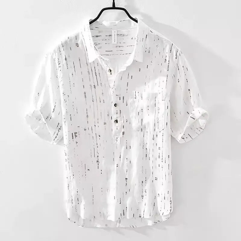 Men's loose-fit short-sleeve polo shirt cardigan in black, laid flat.