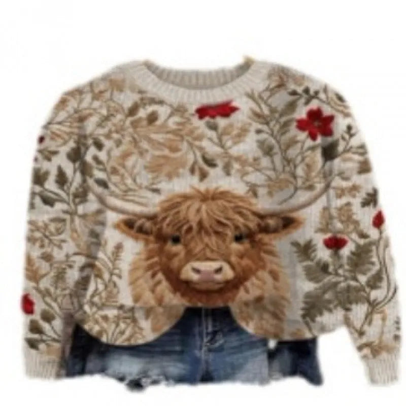 Little Flower digital printed round neck sweater with floral pattern in polyester fibre