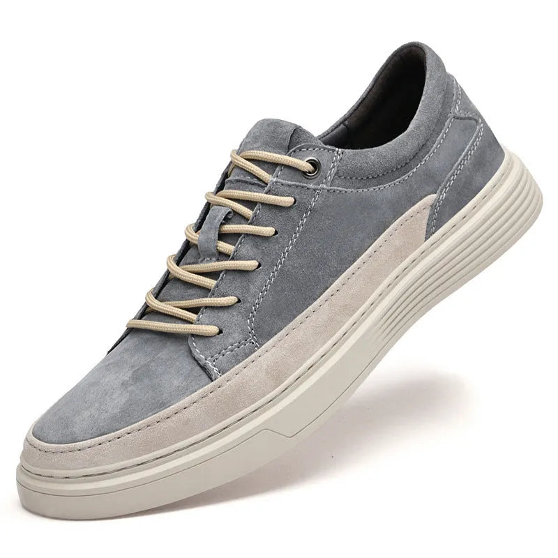 Men's grey casual pigskin skate shoes with rubber sole and round toe design