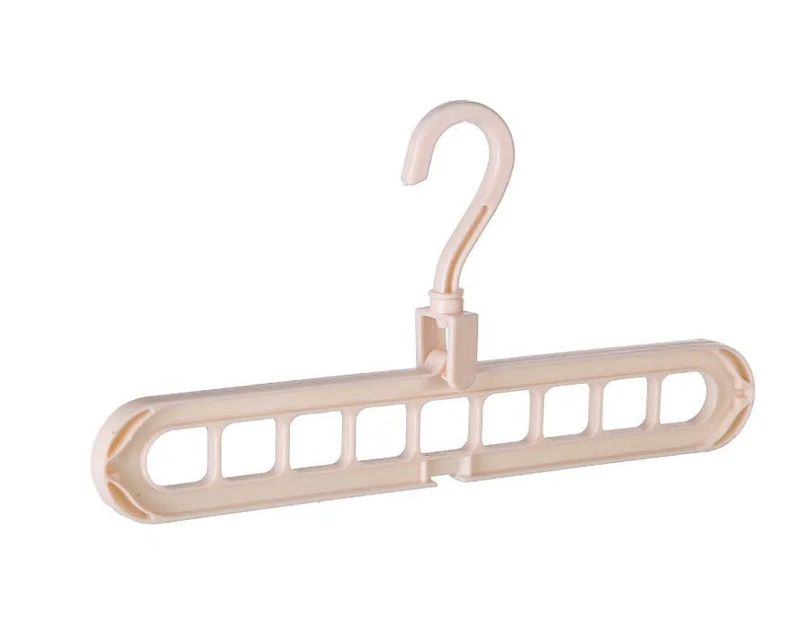 Plastic clothes hanger with storage hook and rotating handle in available colours