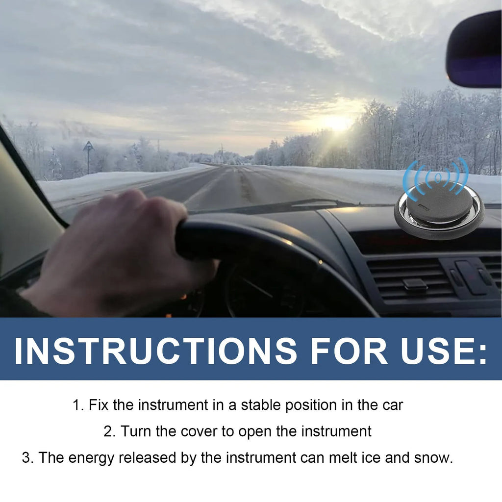 Black portable car deicing instrument for snow and frost removal on windscreens