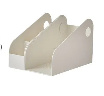 Plastic desktop storage box with two grid compartments in ivory white or milk coffee colour