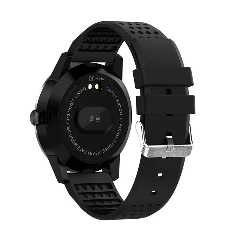 Black and blue smart bracelet with 1.3-inch colour screen showing heart rate monitoring interface