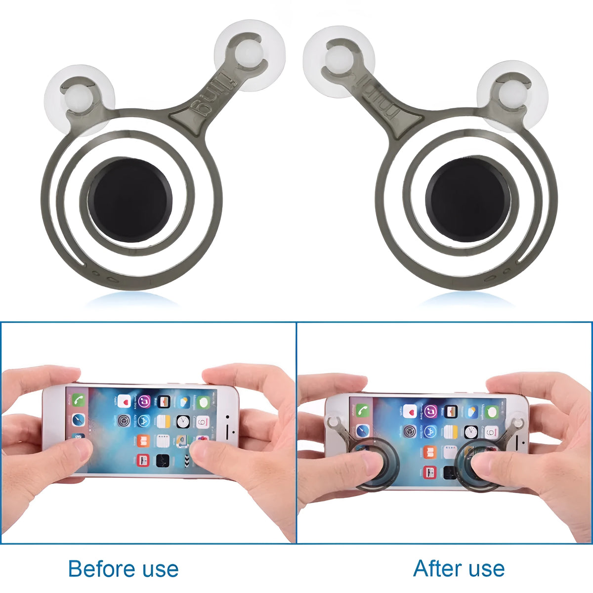 Universal mini joystick pair for mobile phone touch screen gaming in clear and black colour