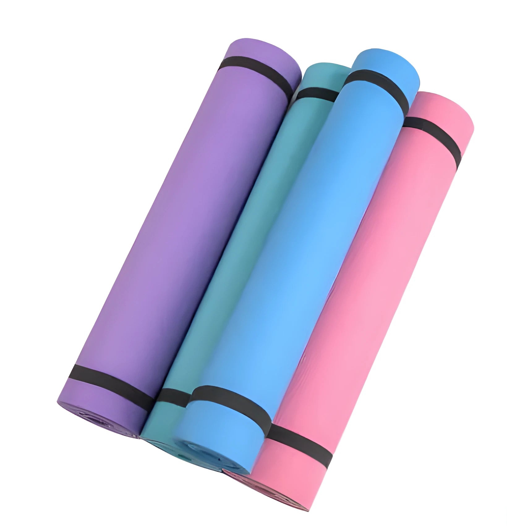 Red EVA fitness yoga mat with 6mm thickness on a wooden floor.