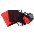 Five red Oxford cloth storage bags with mesh panels and zipper closures for travel organisation