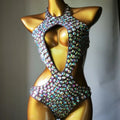 Women's one-piece swimsuit with mesh diamond pattern in Army Green colour.