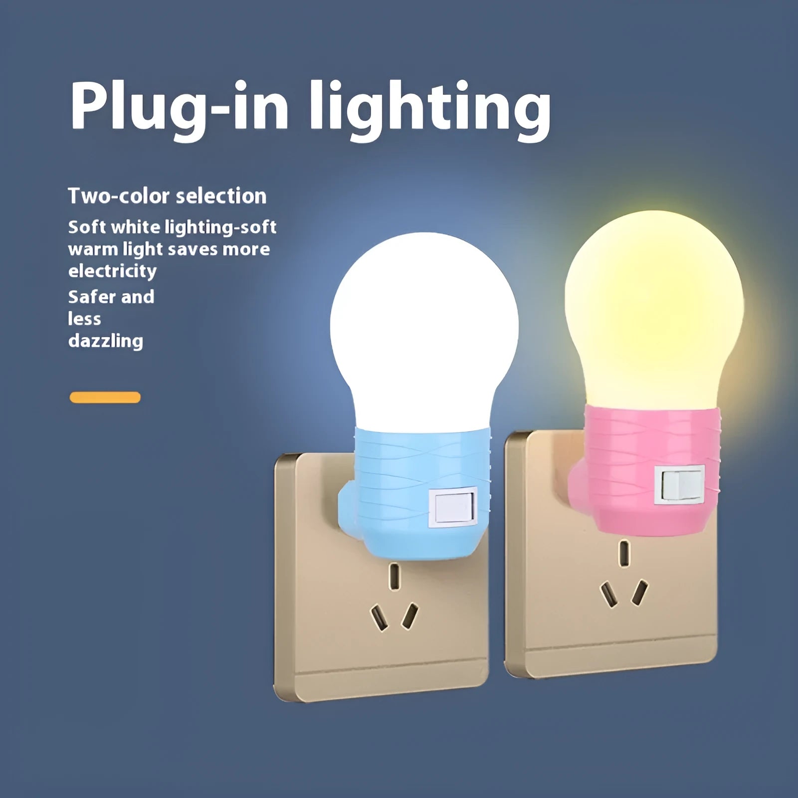 Plug-in bedside baby feeding lamp with round design in white blue or pink shell options