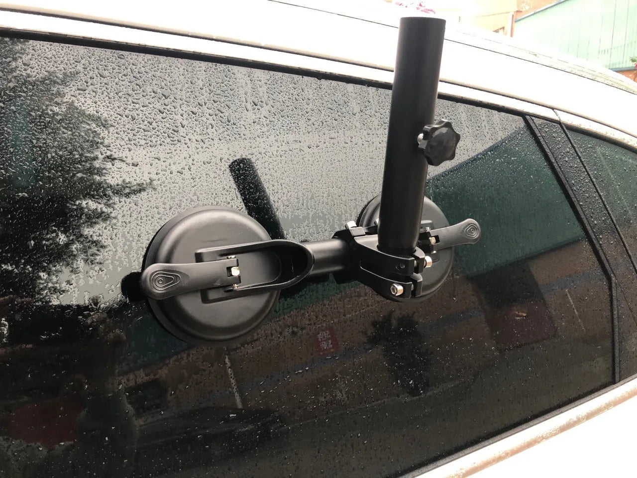 Black ABS car window suction mount with rubber base for flagpoles