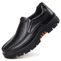 Men's black and brown business casual slip-on shoes with cowhide upper and rubber sole