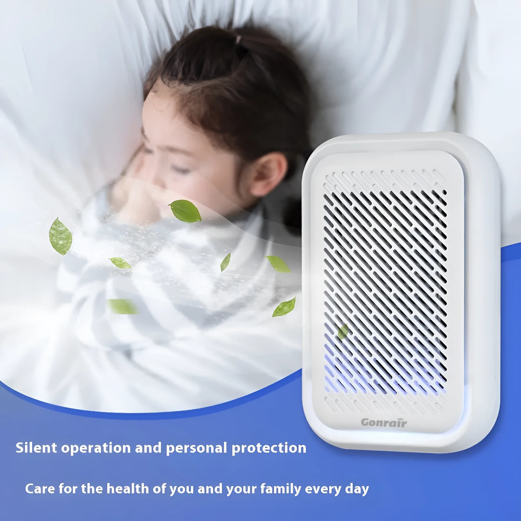 White wall-mounted air purifier with direct plug-in power cord and filter screen