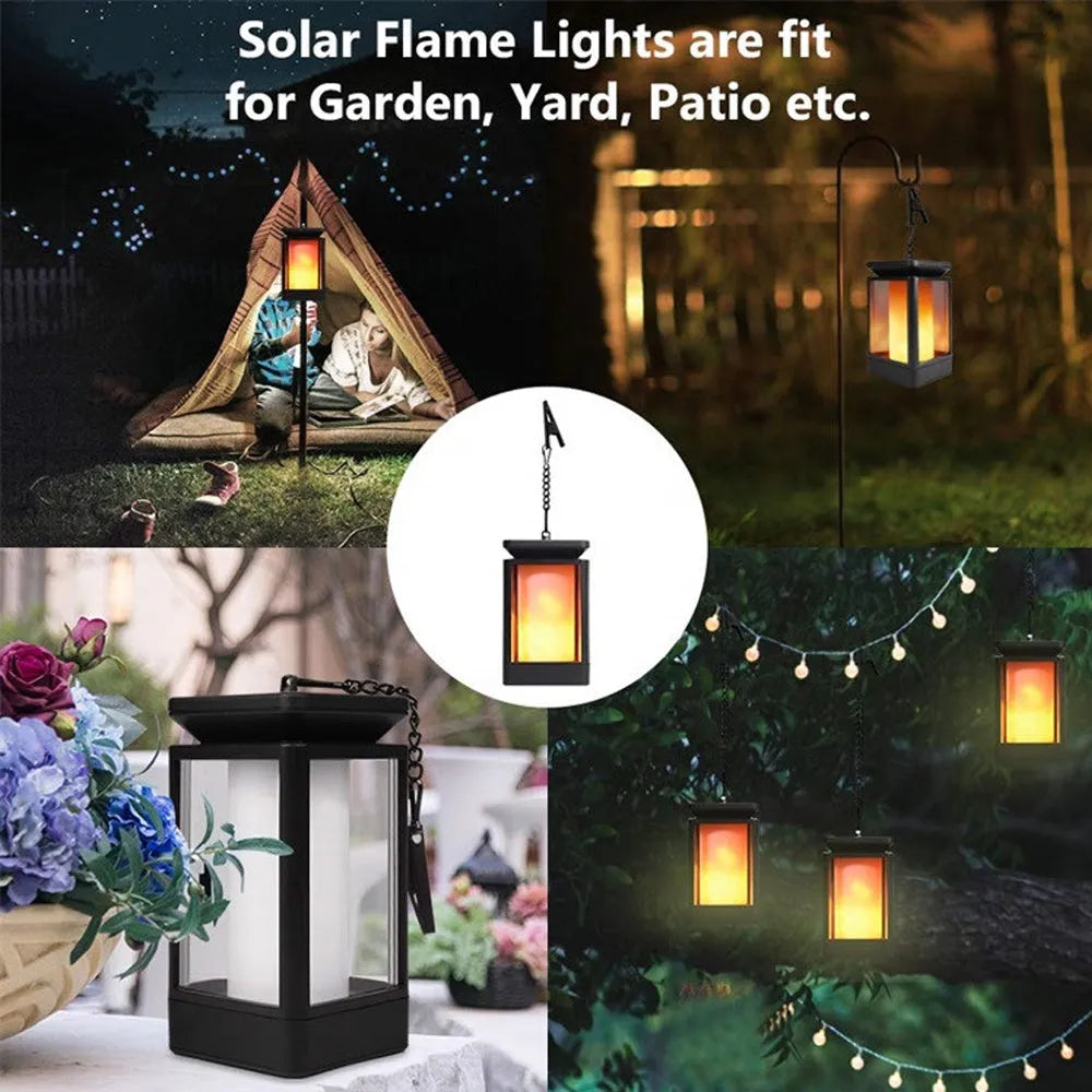 Black antique flame design solar street lamp for gardens with solar panel on top.