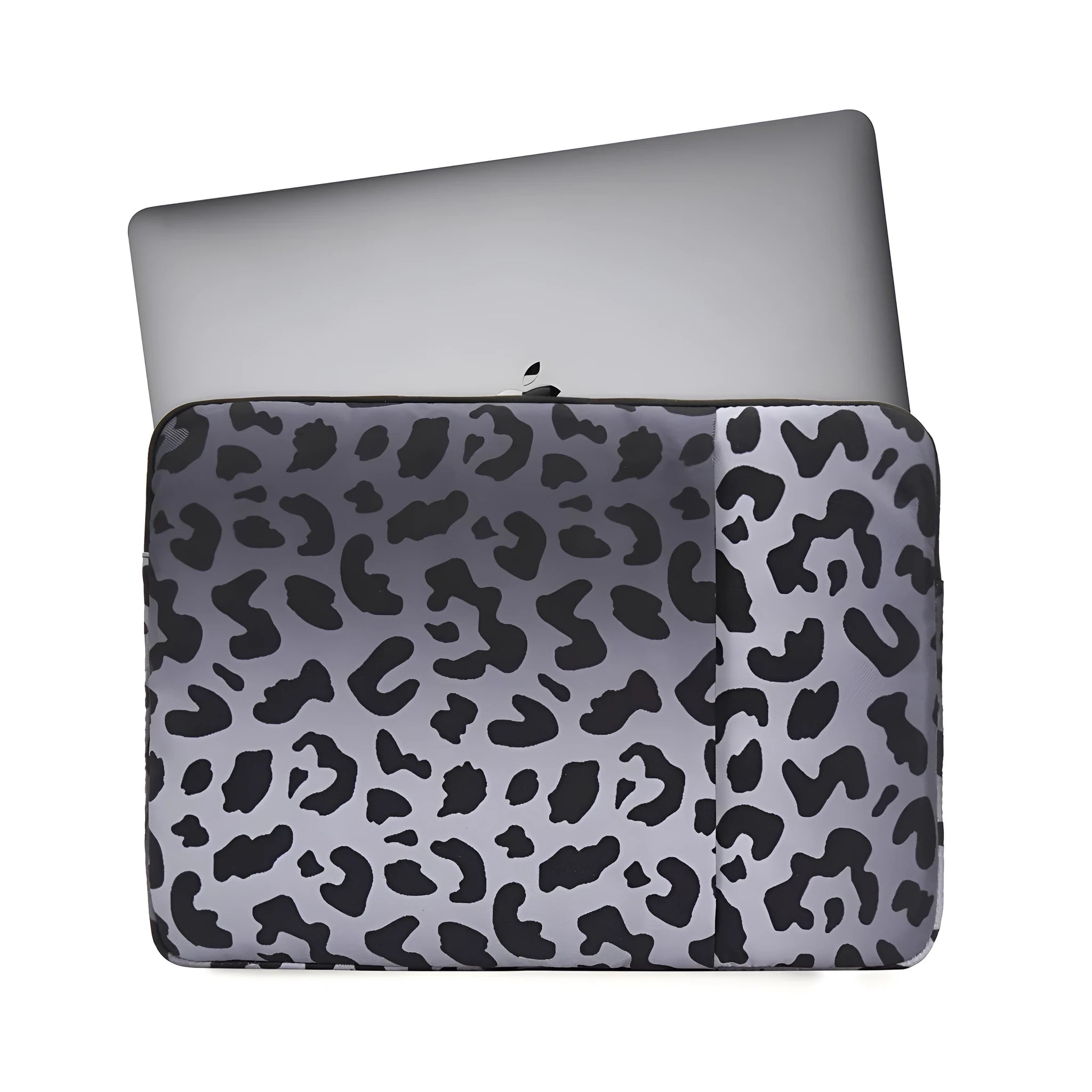 Leopard print laptop sleeve for 13-inch and 15.6-inch computers with waterproof anti-shock protection.