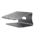 Aluminium alloy laptop cooling bracket with striped silver finish and adjustable rotary stand.