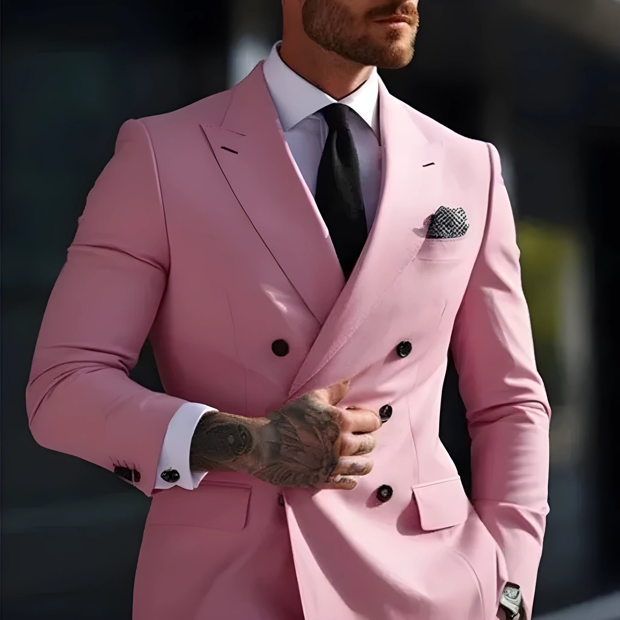 Men's Korean slim fit two-piece suit in grey with jacket and trousers