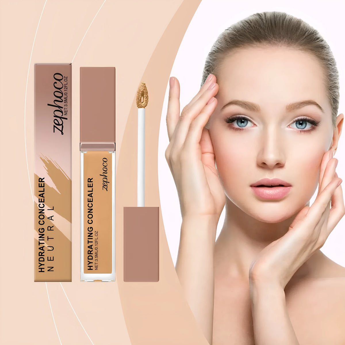 A 3.5ml tube of medium skin tone liquid foundation and concealer on a beauty product background.