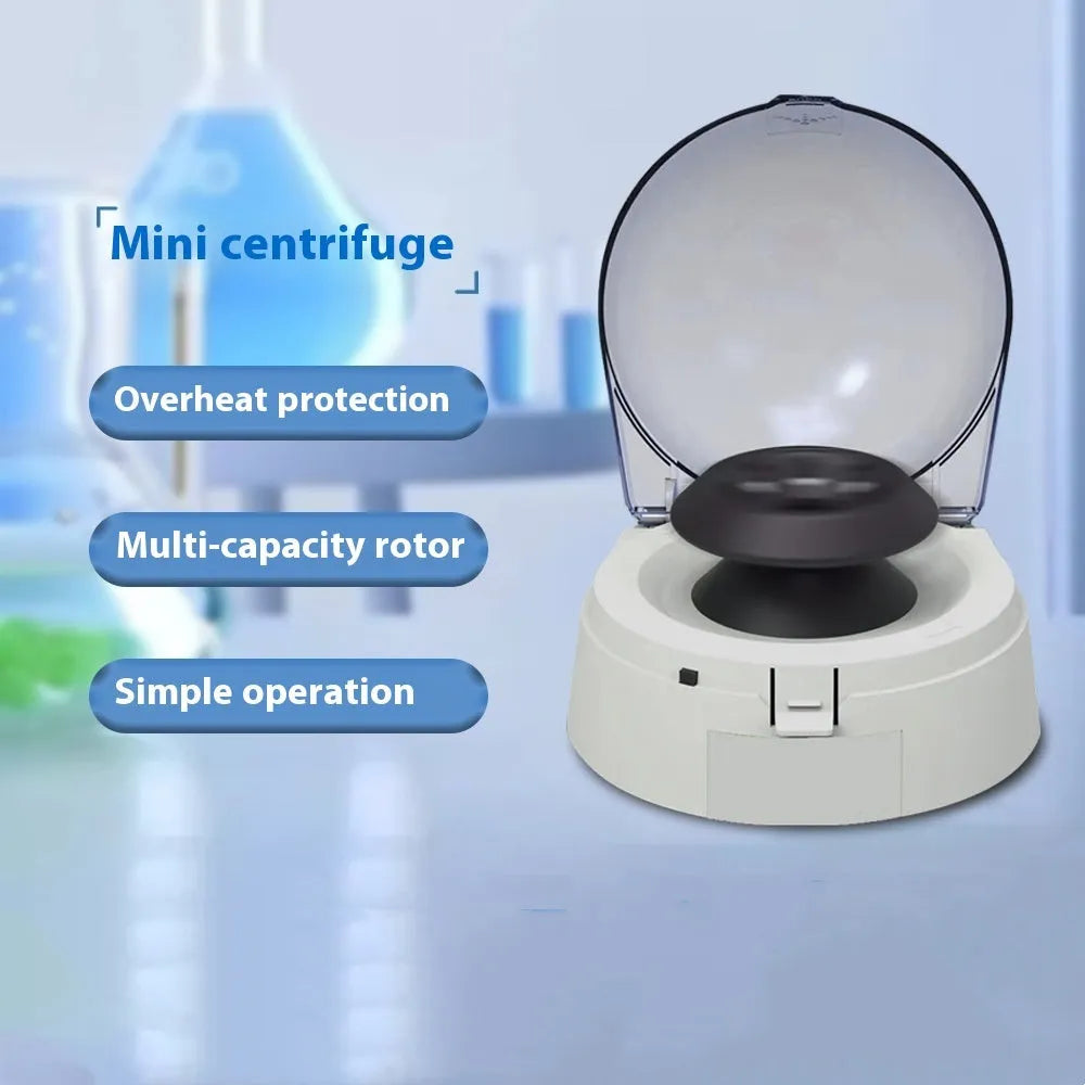 Mini electric laboratory centrifuge with compact 157mm design and 7000 rpm maximum speed