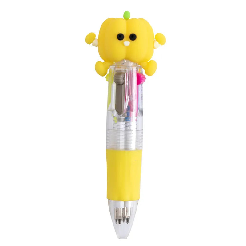 Cute cartoon four-colour press ballpoint pen with random design theme and 0.7mm tip.