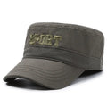 Men's cotton flat-top peaked cap in adjustable size with dome crown