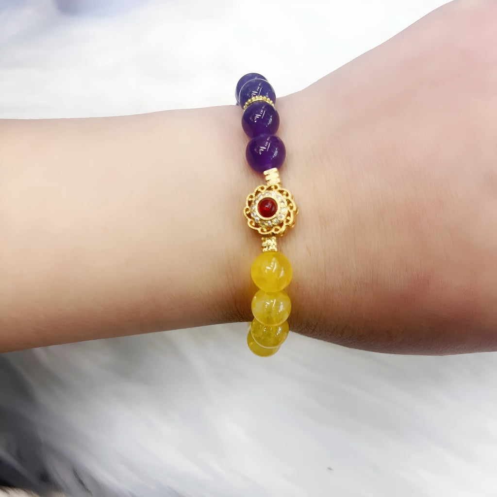 Handmade yellow and purple crystal amethyst bracelet for women