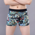 Men's purified cotton boxer shorts in mid waist style with U-shaped convex design, shown in multiple colours.